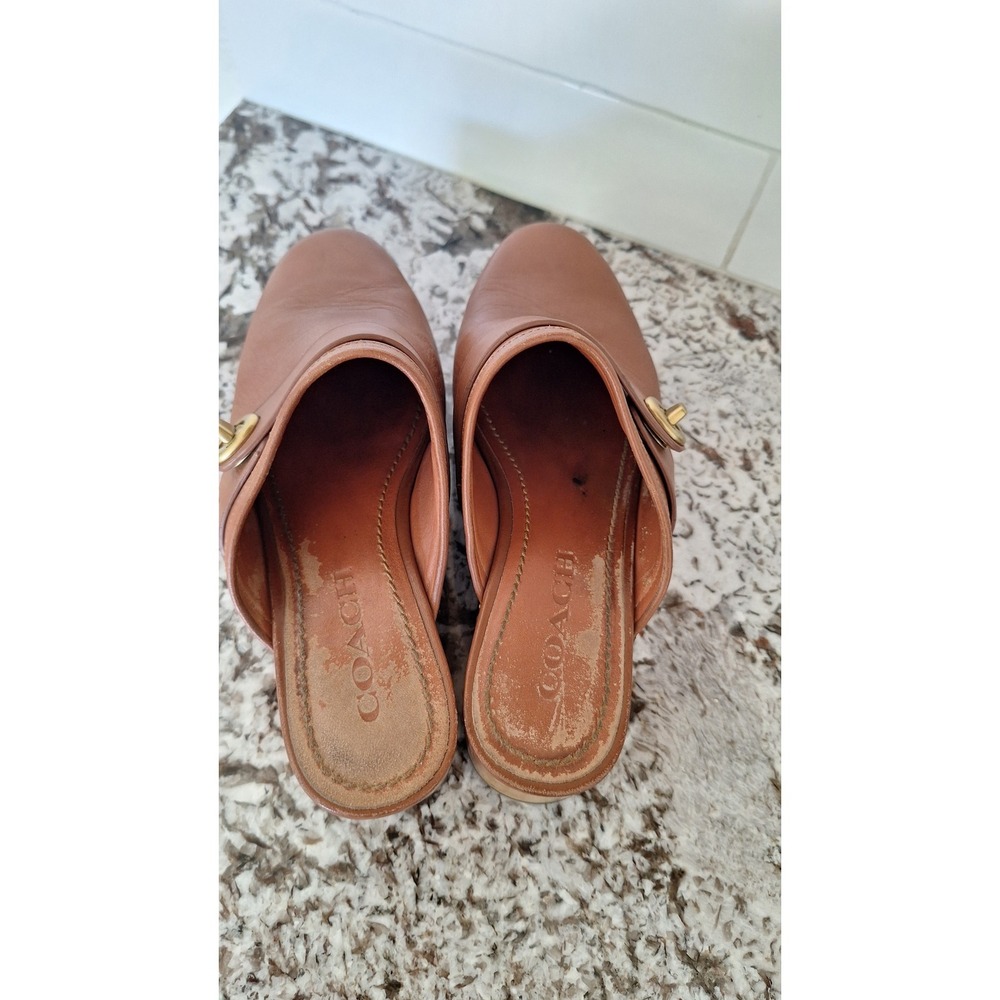 Coach brown studded Leather heel clogs women's 7B‎ - Picture 5 of 9